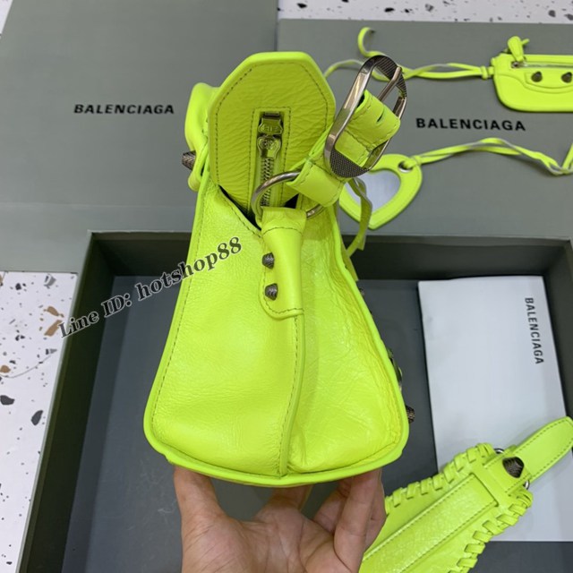 Balenciaga專櫃爆款油蠟螢光綠銀扣手提女包 638515 巴黎世家Neo cagole機車包 fyj2006